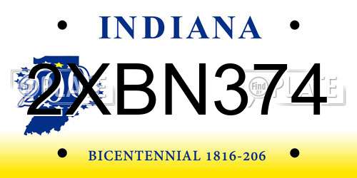 2XBN374 Indiana License Plate