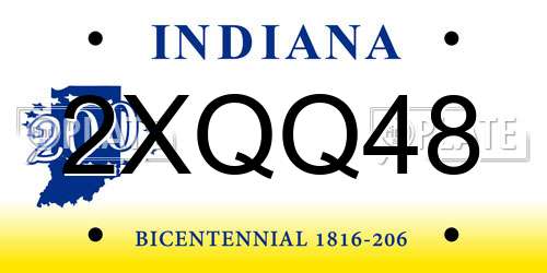 2XQQ48 Indiana License Plate
