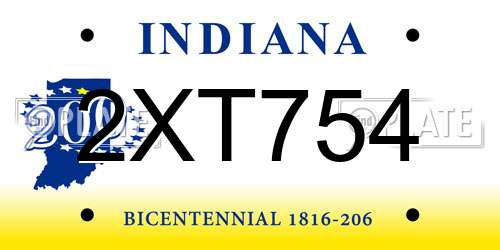 2XT754 Indiana License Plate