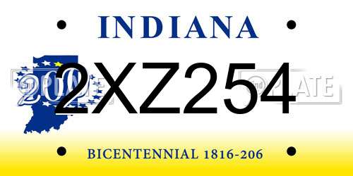 2XZ254 Indiana License Plate
