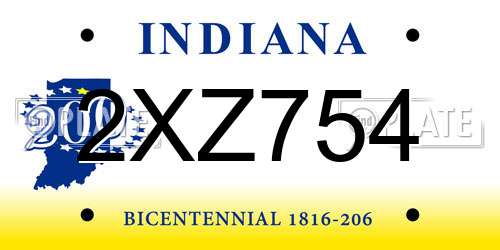 2XZ754 Indiana License Plate