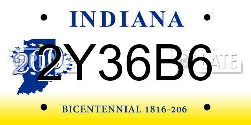 2Y36B6 Indiana License Plate