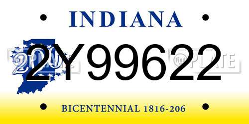 2Y99622 Indiana License Plate