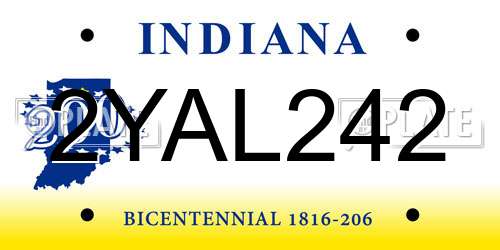 2YAL242 Indiana License Plate