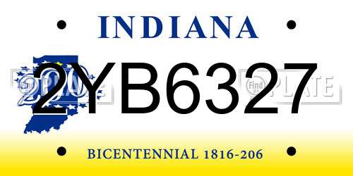 2YB6327 Indiana License Plate