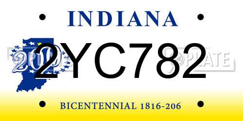 2YC782 Indiana License Plate