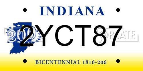 2YCT87 Indiana License Plate