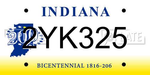 2YK325 Indiana License Plate