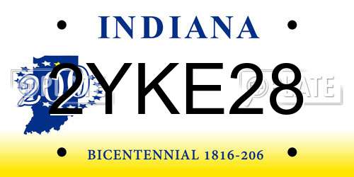 2YKE28 Indiana License Plate