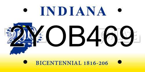 2YOB469 Indiana License Plate