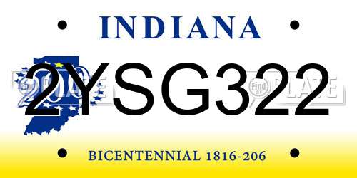 2YSG322 Indiana License Plate