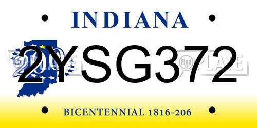 2YSG372 Indiana License Plate