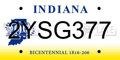 2YSG377 Indiana License Plate