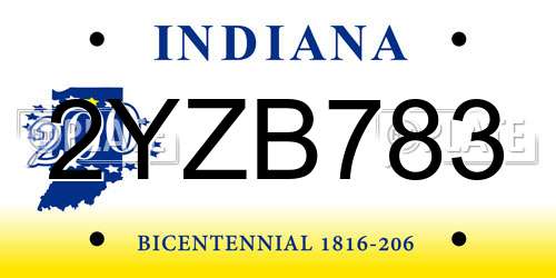 2YZB783 Indiana License Plate