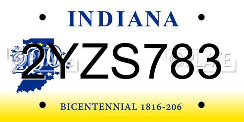 2YZS783 Indiana License Plate