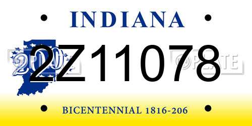 2Z11078 Indiana License Plate