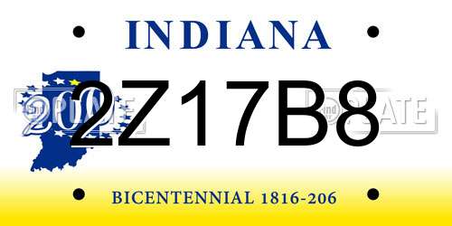 2Z17B8 Indiana License Plate