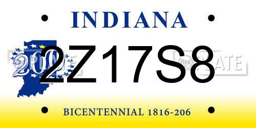 2Z17S8 Indiana License Plate