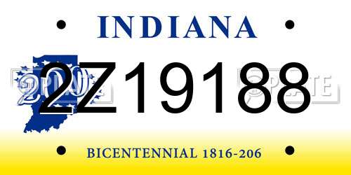 2Z19188 Indiana License Plate