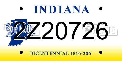 2Z20726 Indiana License Plate