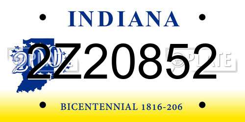 2Z20852 Indiana License Plate