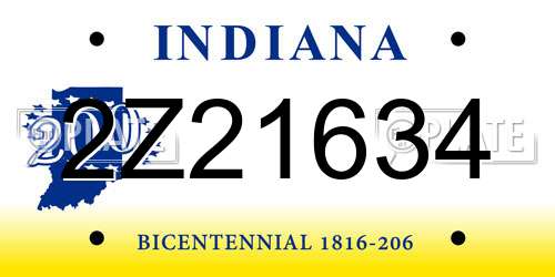 2Z21634 Indiana License Plate