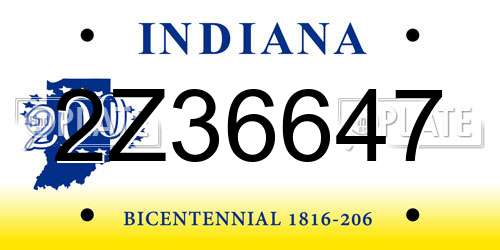 2Z36647 Indiana License Plate