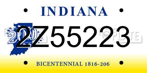 2Z55223 Indiana License Plate