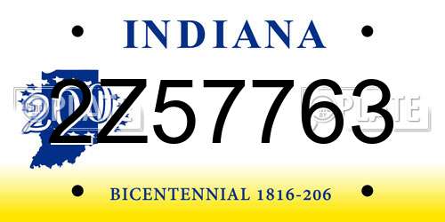 2Z57763 Indiana License Plate
