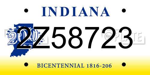 2Z58723 Indiana License Plate