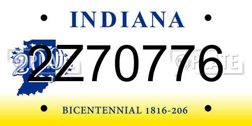 2Z70776 Indiana License Plate