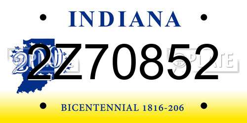 2Z70852 Indiana License Plate