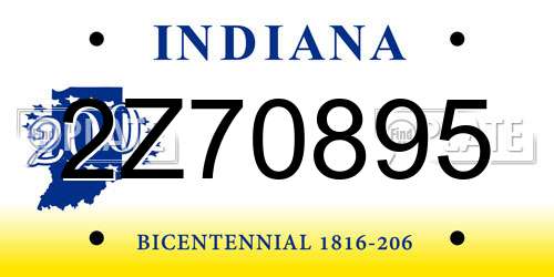 2Z70895 Indiana License Plate