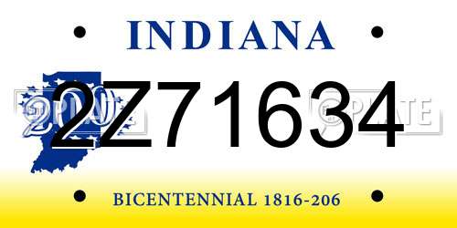 2Z71634 Indiana License Plate