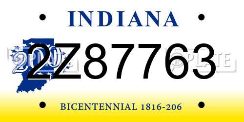 2Z87763 Indiana License Plate