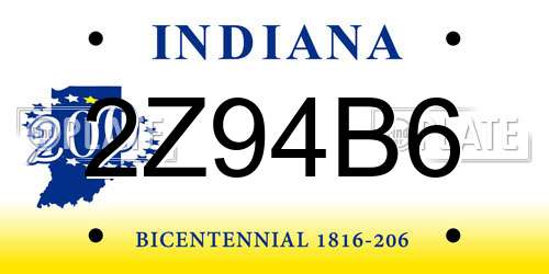 2Z94B6 Indiana License Plate