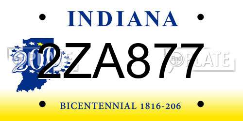 2ZA877 Indiana License Plate