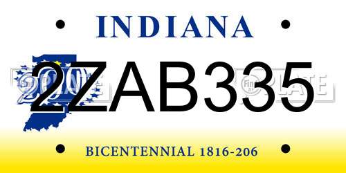 2ZAB335 Indiana License Plate