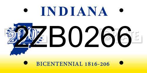 2ZB0266 Indiana License Plate