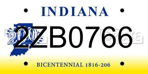 2ZB0766 Indiana License Plate