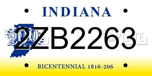 2ZB2263 Indiana License Plate