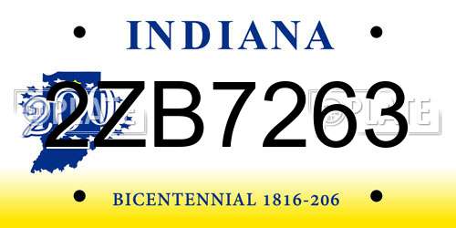 2ZB7263 Indiana License Plate