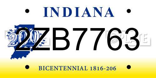 2ZB7763 Indiana License Plate