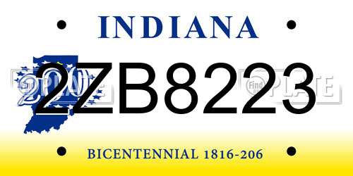 2ZB8223 Indiana License Plate