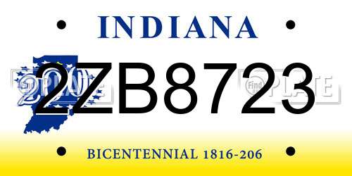 2ZB8723 Indiana License Plate