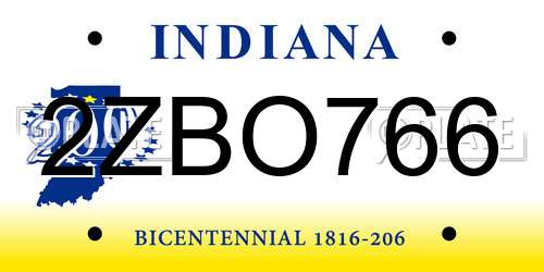 2ZBO766 Indiana License Plate