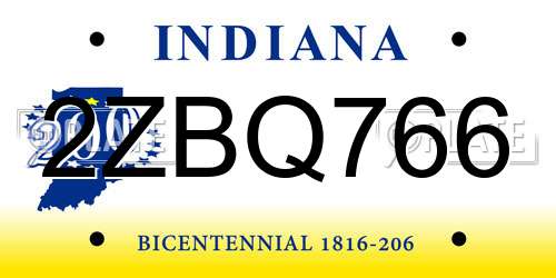 2ZBQ766 Indiana License Plate
