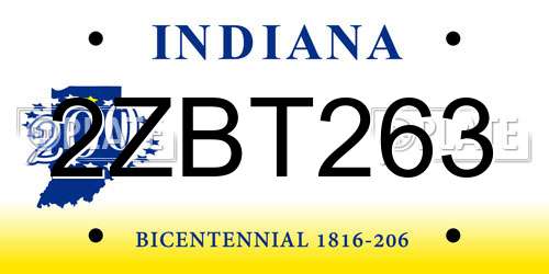 2ZBT263 Indiana License Plate