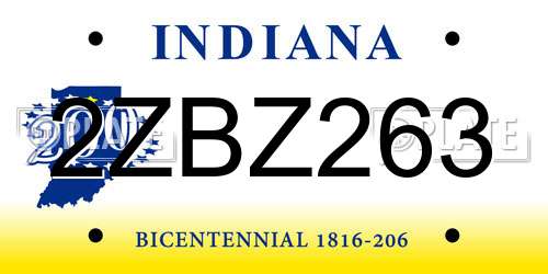 2ZBZ263 Indiana License Plate