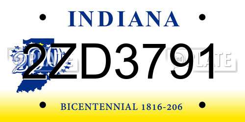 2ZD3791 Indiana License Plate